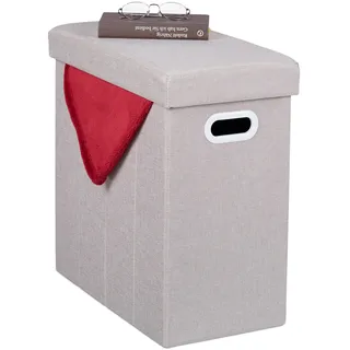 Relaxdays Sitzhocker mit Stauraum, gepolstert, Faltbarer Stoffhocker, Wohnzimmer, Flur, HxBxT: 49 x 48,5 x 27 cm, beige