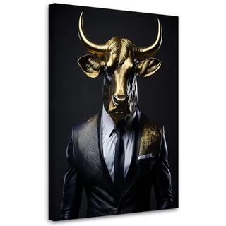 Feeby Wandbild stier tiere im anzug , Goldfarben , Textil , Tiere , Rechteckig , 80x120 cm , Bilder & Rahmen, Bilder, Leinwandbilder