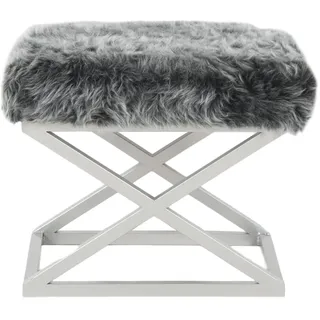 Atelier Del Sofa Stilvoller Pouf mit Metallgestell, 50 cm Breite, 42 cm Höhe, 40 cm Tiefe | 100% Polyester, Babyface, Silber & Grau | Ideal für Moderne Wohnräume