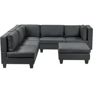 BELIANI 5-Sitzer Ecksofa Rechtsseitig Schwarz Kunstleder mit Ottomane Kissen Schwarze Beine Modular Modern Modulsofa Wohnlandschaft Wohnzimmer - Schwarz