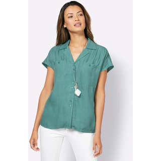 Longbluse CREATION L, Damen, Gr. 36, grün (salbei), 100% Viskose, unifarben, V-Ausschnitt, Blusen Longbluse