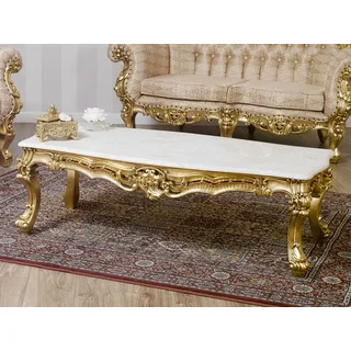 Couchtisch Boutique Französischer Barock Stil Wohnzimmertisch Blattgold Marmo...