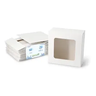 Greenbox Cupcake Boxen mit Zellulose-Fenster, 4er Packung, Schlichte Gebäckboxen mit Einlage für Backwaren, 1 Karton = 100 Stück