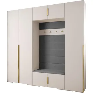 MEBLE KRYSPOL Inova 1 Möbelset Garderobe, 236,7x250x47cm - Weiß, Manila 16, Gold