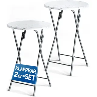 CASARIA Stehtisch 2er-Set Weiß Marmoroptik Ø60cm klappbar