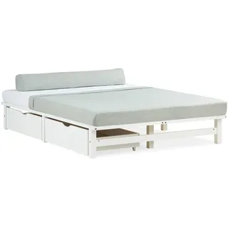 Homestyle4u Holzbett mit Stauraum 140/200 cm weiß , Holz , Kiefer , 140x200 cm , Schlafzimmer, Betten