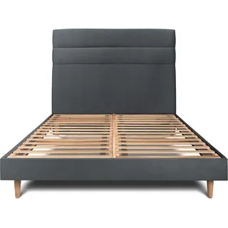 Bett mit gefüttertem Kopfteil – Samtstoff - 140 x 190 cm - Grau