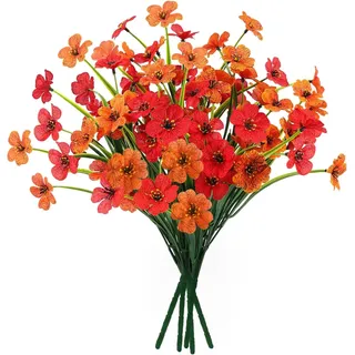 N&T NIETING Künstliche Herbstblumen, 6 Bündel Künstliche Blumen Herbst Balkonpflanzen UV-beständig Seidenblumen Herbstzweige Herbstdeko für Drinnen Draußen Garten Tisch (Rot Orange)