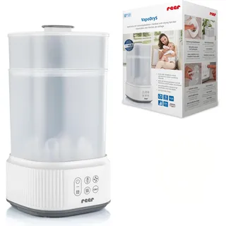 Reer Sterilisator mit Trockner, für bis zu 5 Flaschen | Vaporisator mit 4 Programmen für Desinfizieren, Trocknen und Entkalken, inklusive Zubehörkorb und Abschaltautomatik