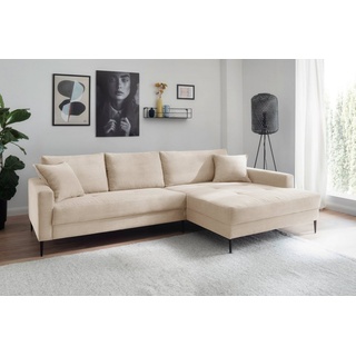 trends by hg Ecksofa »Summer L-Form«, in Cord-Stoff mit Metallfuß, beige