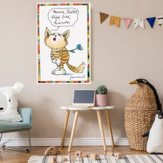 Leinwandbild LUCKYLINDE "Meine Katze lässt dich Küssen", bunt (farbe bild(er): bunt), B:60cm H:90cm T:2cm, Canvas, Holzrahmen, Bilder, Leinwandbild, Exklusive JANOSCH Kindermotive