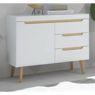 furn.design Sideboard Isgard 107 x 83 cm Weiß matt / Eiche