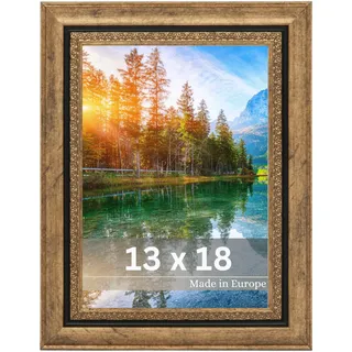 VictoR Bilderrahmen Boho Gold in 13x18 cm - Leiste: 30x16mm - Fotorahmen Vintage Deko Rustikal - Bilderrahmen Gold 13x18 - Landhaus