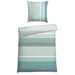 SCHIESSER Endy Stripes Gestreift Grün 155 x 220 cm + 80 x 80 cm