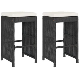 vidaXL Garten-Barhocker mit Kissen 2 Stk. Schwarz Poly Rattan - Schwarz