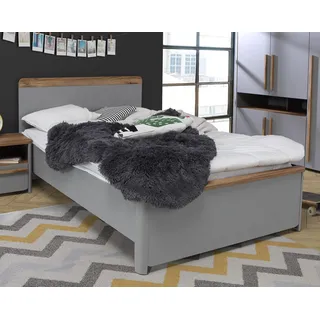 Forte SURFINIO Bett, Holzwerkstoff, grau/Catania Eiche, B x H x T: 125,3 x 92,2 x 209,9 cm