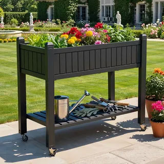 DWVO Hochbeete mit Rankgitter 108.5 * 44 * 89.5cm,Garten-Rankgitter mit Rädern, Drainagelöchern und Stopfen für Kletterpflanzen, Hochbeet hält 6.8 kg für Gemüse, Blumen(Schwarz)