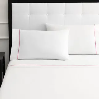 Kate Spade New York Dot King Bettlaken-Set, Fadenzahl 300 und 100% Baumwolle, 4-teiliges Bettwäscheset, maschinenwaschbar, Weiß und Rosa