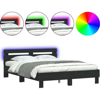 vidaXL Bettgestell mit Kopfteil LED-Beleuchtung Schwarz 140x200 cm - Schwarz
