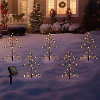 4m Weihnachtsbeleuchtung Außen, 5er LED Weihnachtsdeko Outdoor, Beleuchtung Weihnachten Aussen Baum, IP65 Wetterfest Solar Gartenstecker Weihnachten Beleuchtet, Outdoor Weihnachtsbeleuchtung Ideen