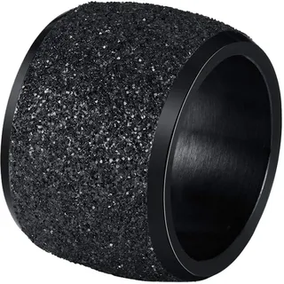 PAURO Damen 16mm Peeling Ringe Breites Hochzeitsband Edelstahl Schwarz Größe 60 (19.1)