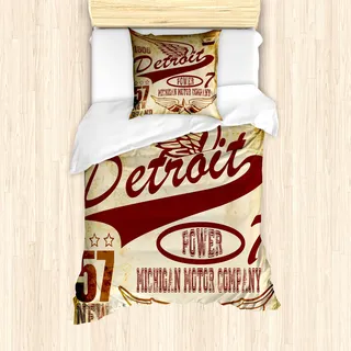 ABAKUHAUS Detroit Mantele, Vintage Michigan Auto, Milbensicher Allergiker geeignet mit Kissenbezügen, 135 cm x 200 cm - 80 x 80 cm, Blassgelb Burgund - Gelb