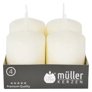 Müller Kerzen Stumpenkerze, vanille, Hochwertige Stumpenkerze mit gleichmäßigem Abbrand, 1 Packung = 4 Stück, (Ø x H): 48 x 62 mm