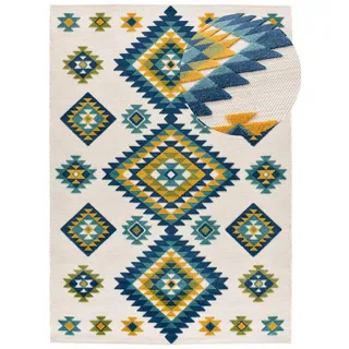 Atticgo Outdoorteppich Weiß Mila 80/150 cm , Multicolor, Weiß, Blau, Gelb , Textil , Kunstzeichnung , Rechteckig , 80x150 cm , Oeko-Tex® Standard 100 , antistatisch, für Fußbodenheizung geeignet, leicht zusammenrollbar, UV-beständig , Teppiche und Böden, Teppiche, Outdoorteppiche