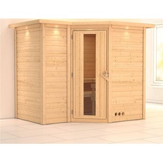 Bild Sauna Sahib 2 Eckeinstieg, Tür gedämmt, mit Dachkranz ohne Ofen Holztür