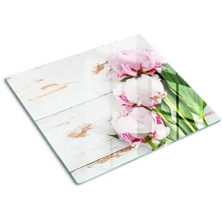 Tulup Glasplatte 60x52 cm Pfingstrosen , Weiß , Glas , 60x0.4x52 cm , Küchen, Küchenelektrogeräte, Herde, Herdabdeckplatten