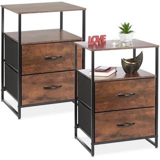 Relaxdays Nachtschrank 2er Set 70 x 45 x 42,5 cm Schwarz/Braun