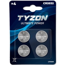 Tyzon CR2032 Lithiumbatterien, 4 Stück - Langhaltende Knopfzellen für Uhren, Fernbedienungen & Elektronische Geräte