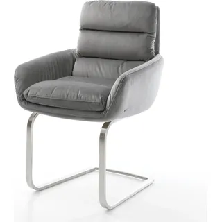 DELIFE Freischwinger Abelia-Flex mit Armlehnen Samt Grau Freischwinger flach Edelstahl - Grau