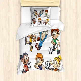 ABAKUHAUS Fußball Mantele, Cartoon-Kinder Spielen, Milbensicher Allergiker geeignet mit Kissenbezügen, 135 cm x 200 cm - 80 x 80 cm, Mehrfarbig