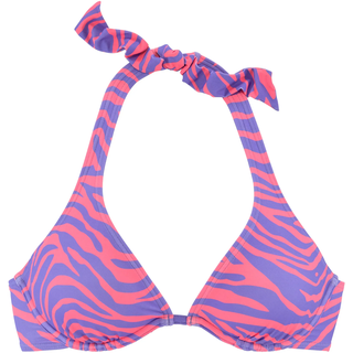 Bügel-Bikini-Top VENICE BEACH "Fjella", Damen, Gr. 42, Cup F, bunt (violett, koralle), Microfaser, Polyamid, Bikini-Oberteile Bügel-Bikini-Top, in zweifarbiger Animal-Optik
