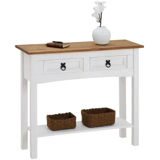 CARO-Möbel Konsolentisch Campo weiß/braun , Weiß, Braun , Holz , Kiefer , Vintage , 88x73x32 cm , Wohnzimmer, Wohnzimmertische, Konsolentische