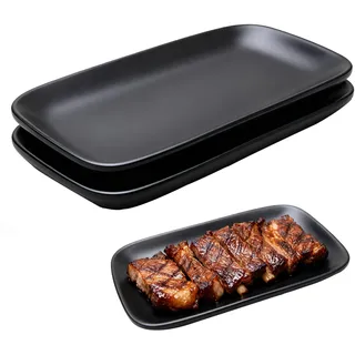 XUEHOU 2 Stück Servierplatten Rechteckig Kleine Teller Servierteller Schwarz Matt Teller Eckig Servierplatte Wiederverwendbar Frühstücksteller für Snacks, Desserts Kleinen Beilagen, Grill