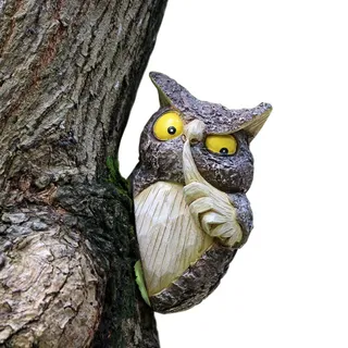 KOCNYDEY Eule Garten Statuen Outdoor-Dekor, Fake Eule Decoy zu erschrecken Vögel Weg, Baum Gesicht Dekor Harz Figur Skulptur Garten Peeker Yard Art Dekoration für Patio Housewarming Geschenke