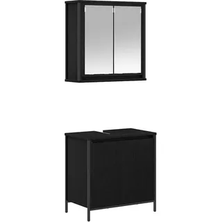 vidaXL 2-tlg. Badmöbel-Set Schwarz Eichen-Optik Holzwerkstoff - Schwarz