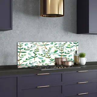 Tulup® Küchenrückwand Spritzschutz aus Glas -125x50 -Spritzschutz auf gehärtetes Glas Deko Blumen & Pflanzen Eukalyptus