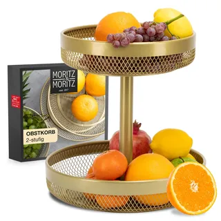 Moritz & Moritz Obst Etagere Gold Metall - Moderne Obstschale - Obstkorb zur Aufbewahrung von Obst, Gemüse und Brot