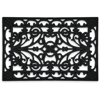 Relaxdays Fußmatte Gummi, 40 x 60 cm, rutschfest, wetterfest, Türvorleger innen & außen, Fußabtreter Ornamente, schwarz