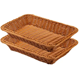 Orrdiffi 2er Set Brotkörbchen Brotkorb Geflochten 35 x 25 x 7 cm Körbchen aus Polypropylen,Geschenkkorb,Flechtkorb, Behältnis aus Flechtwerk, Brötchenkorb, Lebensmittelkorb (Braun)