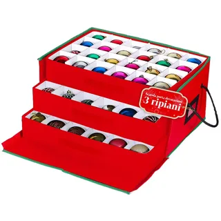 Avilia Aufbewahrungsbox für Weihnachtsschmuck mit 3 ausziehbaren Schubladen für 72 Weihnachtskugeln, starres Gestell aus TNT 51 x 35 x 24 cm, robuster Reißverschluss und transparentem Etikett für