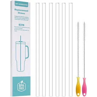 WK ieason Plastik Strohhalme Ersatz Strohhalm Wiederverwendbare Trinkhalme Kompatibel mit Stanley 20-40oz Bechern und anderen Marken mit 2 bunten Strohhalmbürsten, ungiftige klare Strohhalme