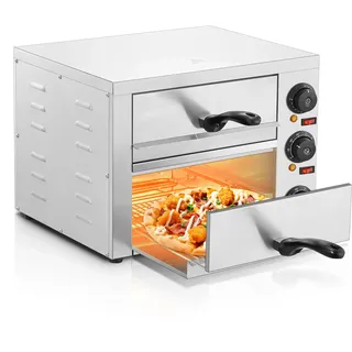 Professional Doppel Pizzaofen 3000W, 12 Zoll Kommerzieller Pizzabackofen Elektrisch Edelstahl mit 15-Minuten-Timer 350°C für Pizza, Brot und Backwaren