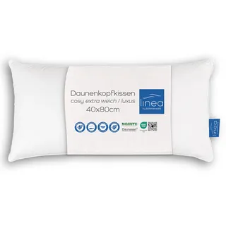 LINEA by böhmerwald - cosy - hochwertiges Luxus Kopfkissen extraweich, 40x80, 100% weiße neue Daunen, Allergiker geeignet, waschbar bis 60°C, in Deutschland produziert