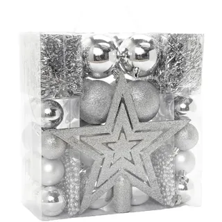 Heitmann Deco Weihnachtsbaum-Schmuck - Silber - 45-teilig - Set inkl. Baumspitze, Kugeln, Perlketten und Girlanden - Kunststoff, 12 x 25 x 40 cm