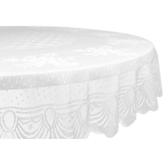 DII Home Essentials Tischdecke, 100% Polyester, maschinenwaschbar, Shabby Chic, Vintage-Stil, 160 cm, rund, Florale Spitze