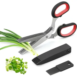 Multifunktions-Küchenschere,5-Klingen Schere, Herb Scissors, Kräuterschere, Fünf Schichten Schnittlauchschere Scallion Schere Gewürzschere Petersilienschneider Gemüse Schere(Schwarz)